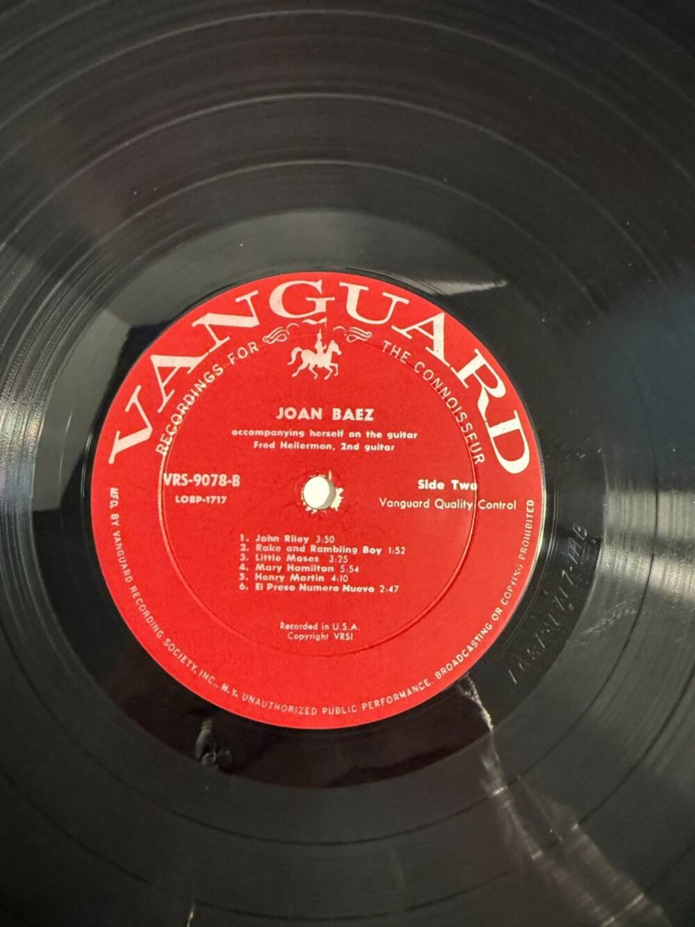 Joan Baez VRS-9078 Early (1960) 1A/1A Vanguard LP VG+ EX Play Tested Folk - Picture 11 of 14